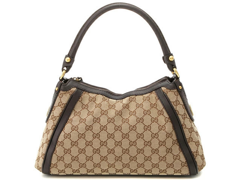 Gucci GG Hobo Bag Canvas Leather Beige Cream Brown
